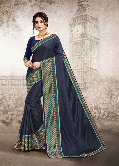 Blue Silk Fancy Bordered Saree with Embellishments