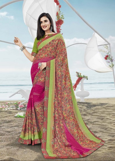 Pink Masakali Designer Printed Saree with Border & Embellishments