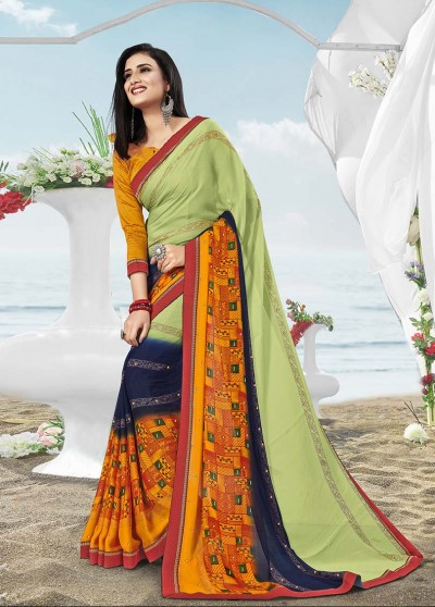 Green Masakali Designer Printed Saree with Border & Embellishments