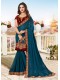 Blue Chiffon Designer Bordered Saree with Embellishments, Purse