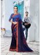 Blue Chiffon Designer Printed Saree with Border, Embellishments 