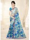 Blue Chiffon Printed Saree with Border 