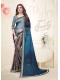 Blue Silk Half n Half Printed Swarovski work Saree with Border