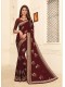 Brown Silk Printed Embroidered Saree with Border 