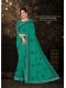 Green Georgette Printed Embroidered Saree with Border 