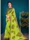 Green Georgette Printed Saree with Border, Embellishments