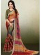 Green-Multi Chiffon Printed Saree with Border 