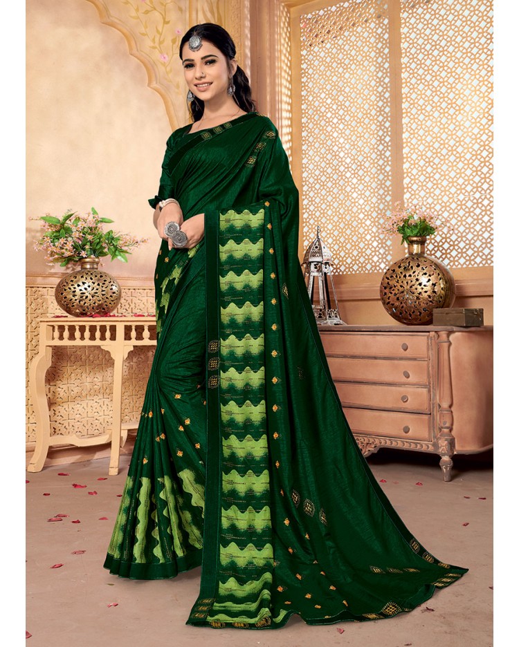 Vishal Prints Mist Green Designer Patterned Chiffon Saree With Fancy B