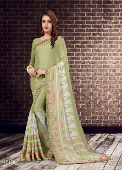 Green Silk Printed Saree with Border