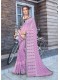 Lavender Georgette Printed Embroidered Saree with Border, Embellishments 