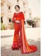 Orange-Red Georgette Designer Printed Saree with Border 