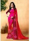 Pink Silk Printed Embroidered Saree with Border, Embellishmenrs 