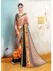 Rosy Brown Silk Designer Printed Saree with Border 