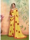 Yellow Chiffon Printed Saree with Border, Embellishments 