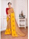 Yellow Georgette Printed Embroidered Saree with Border, Embellishments 