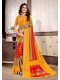 Yellow Silk Designer Printed Saree with Border 