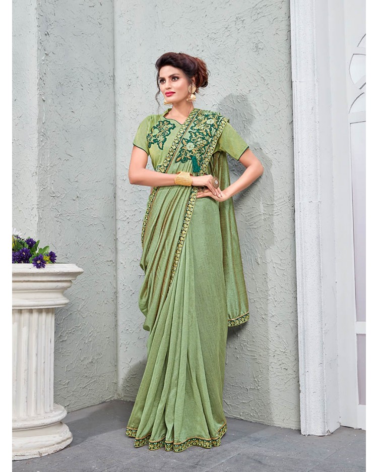 Buy Chhabra 555 Ruffled Pre-stitched Saree with Festive Layering & Bling  Embroidery Off Shoulder Blouse Online at Best Prices in India - JioMart.