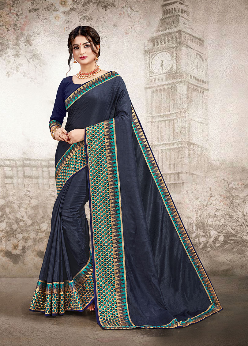 Shop Banarasi Silk Ink Blue Bridal Saree Online For Wedding USA UK – Sunasa