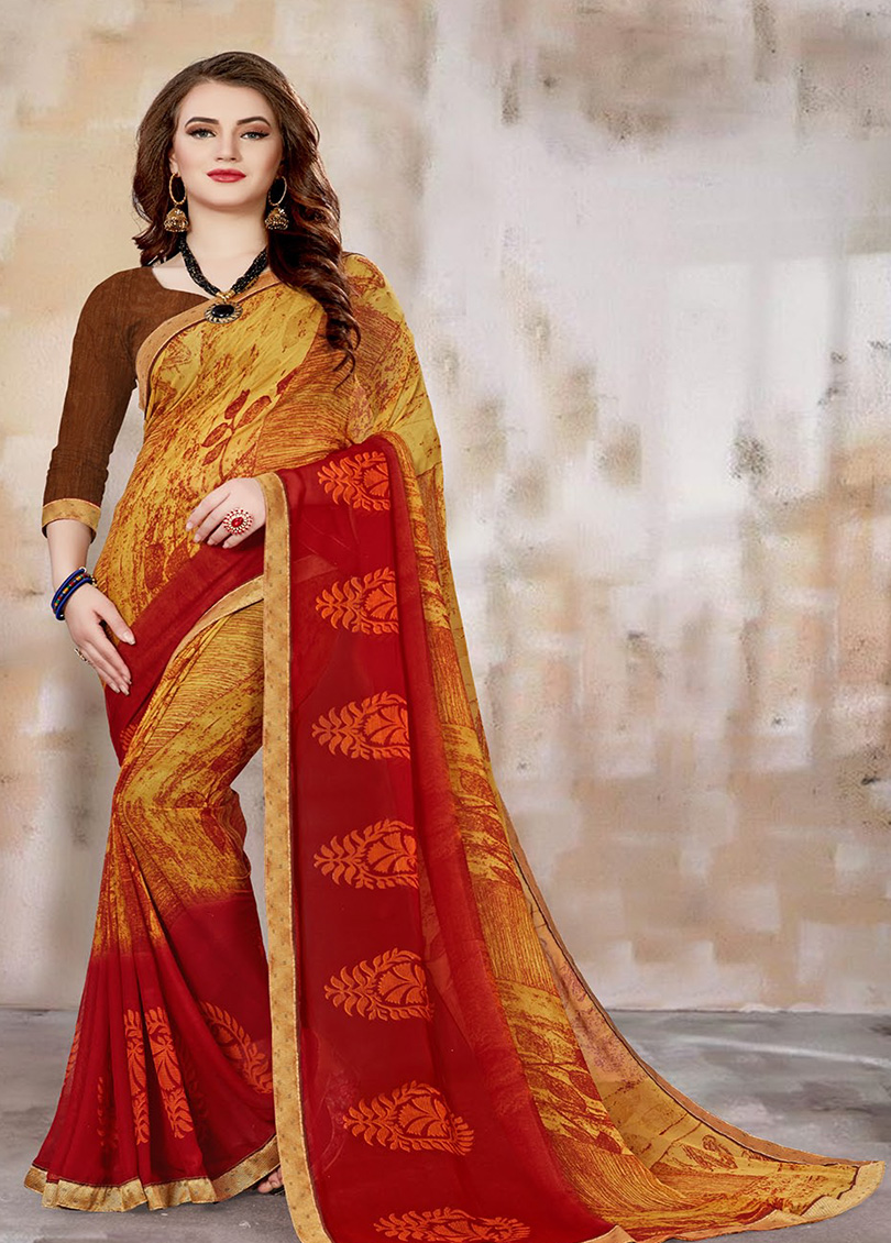 Yellow Weightless Printed Embroidered Saree with Border 