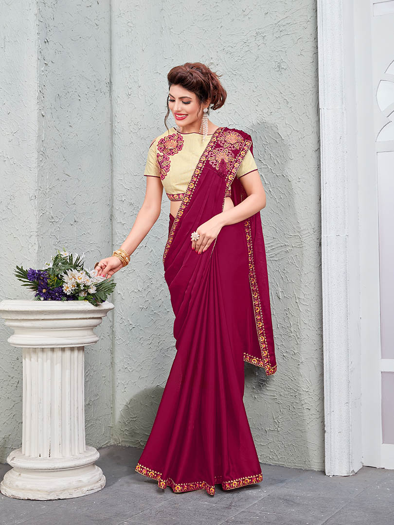 Rama Fancy Fabric Zari, Thread and Diamond Work Saree with Blouse »  BRITHIKA Luxury Fashion